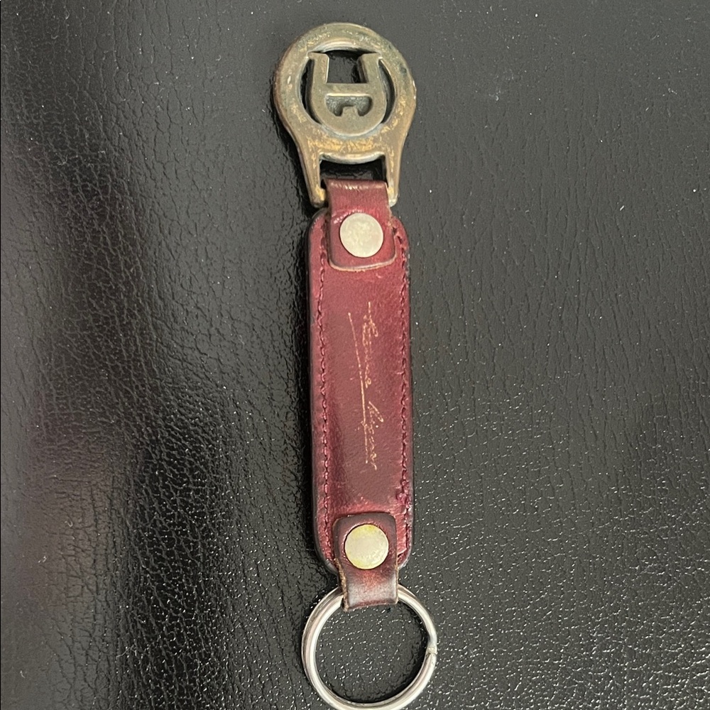 Eitenne Aigner Leather Keychain with Brass Accents